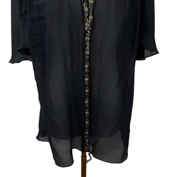 New Roberto Cavalli Black Beaded Silk Chiffon Cocktail Top Evening IT38 Tunic - Picture 4 of 12